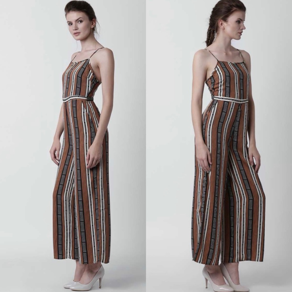 Forever21 Off-White&Brown Striped Jumpsuit